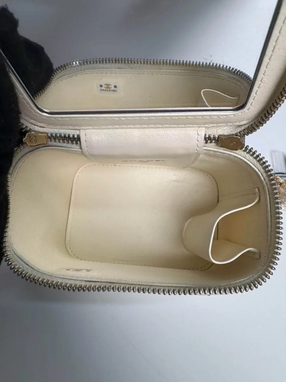 CHANEL Cream Quilted Vanity Crossbody with Gold Chain
